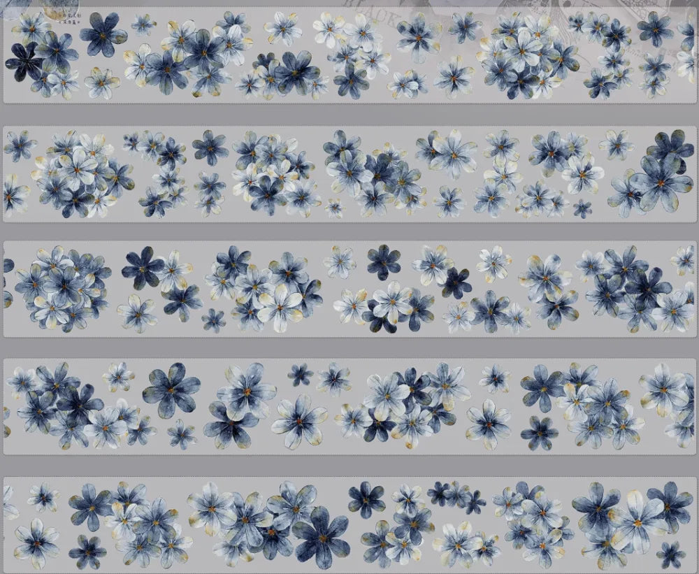 5941-XIAO BAI Studio-Blue Flowers Shell Luster PET Tape