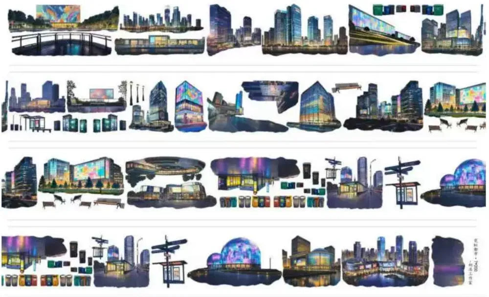6034-NAI DONG Studio-Neon Cityscape Glossy PET Tape