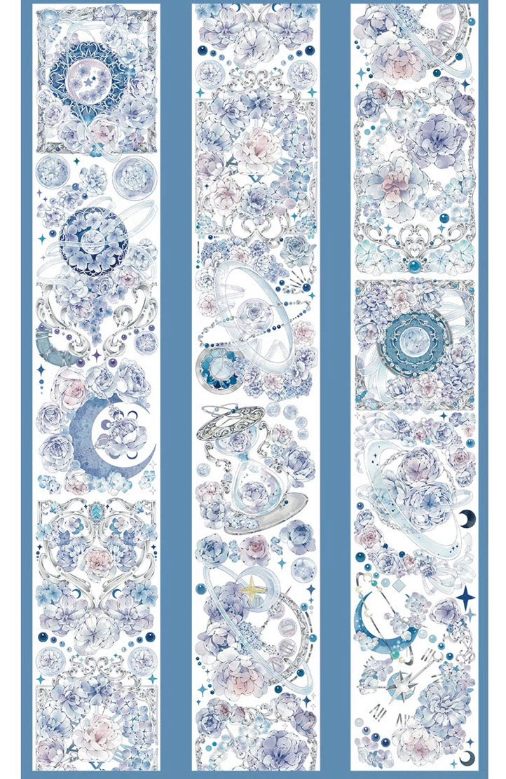 2254 - Blue Portal Flowers 6.5x100cm Shell Luster PET Tape