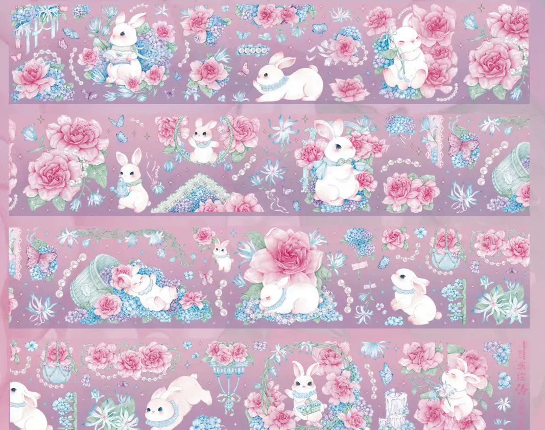 1497-White Rabbit Roses 6x100cm Shell Luster PET Tape