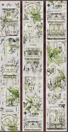 1307-Green Leaf Oriental 6x100cm Shell Luster PET Tape