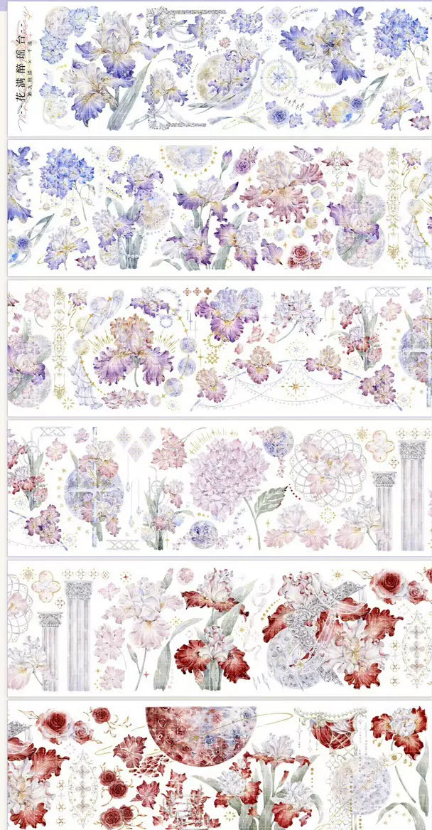 1412 - Purple Fade to Red Flowers 6.5x100cm Shell Luster PET Tape