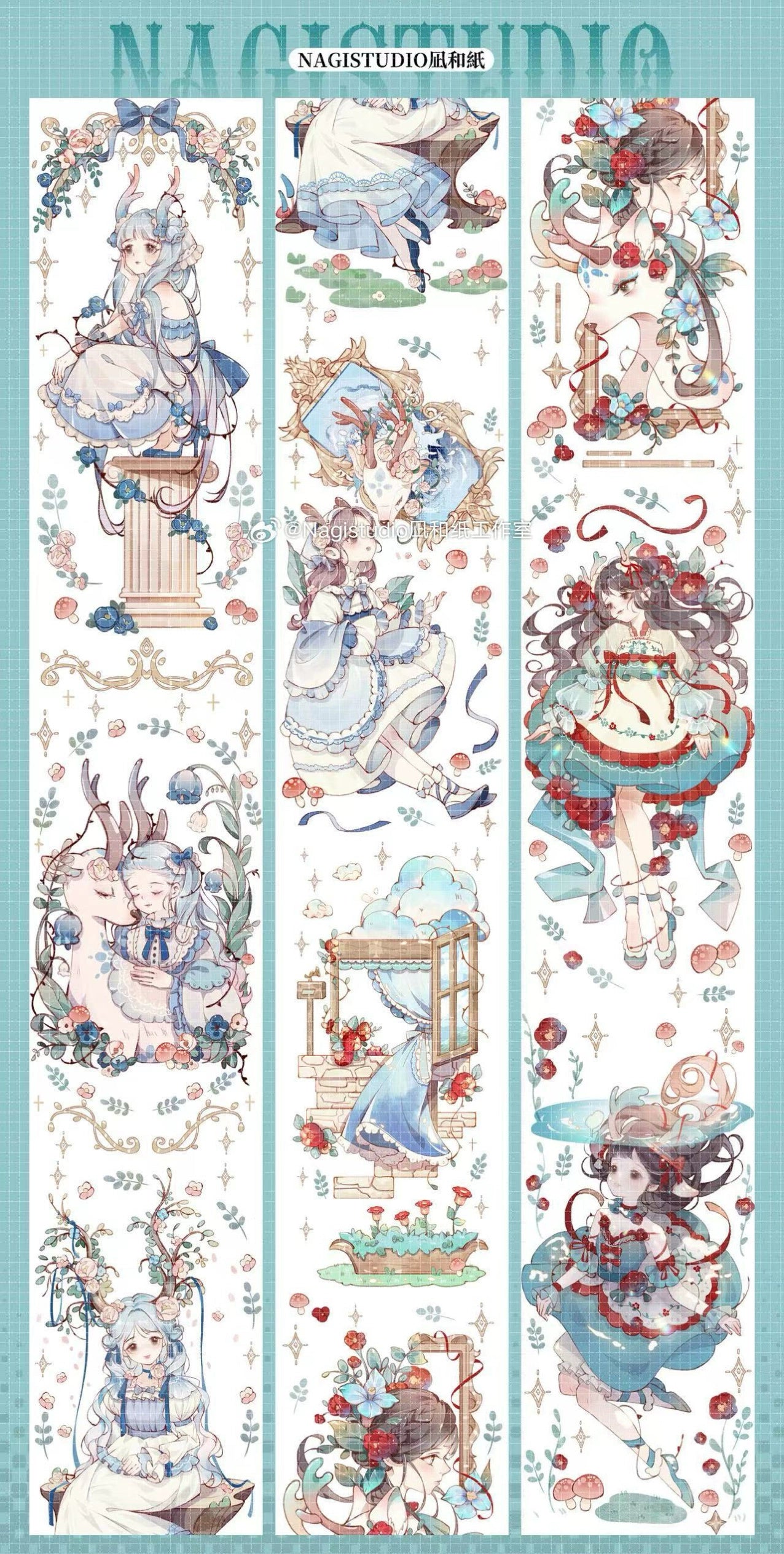 2140 - NAGI STUDIO Cute Girls and Deer 6x100cm Shell Luster PET Tape