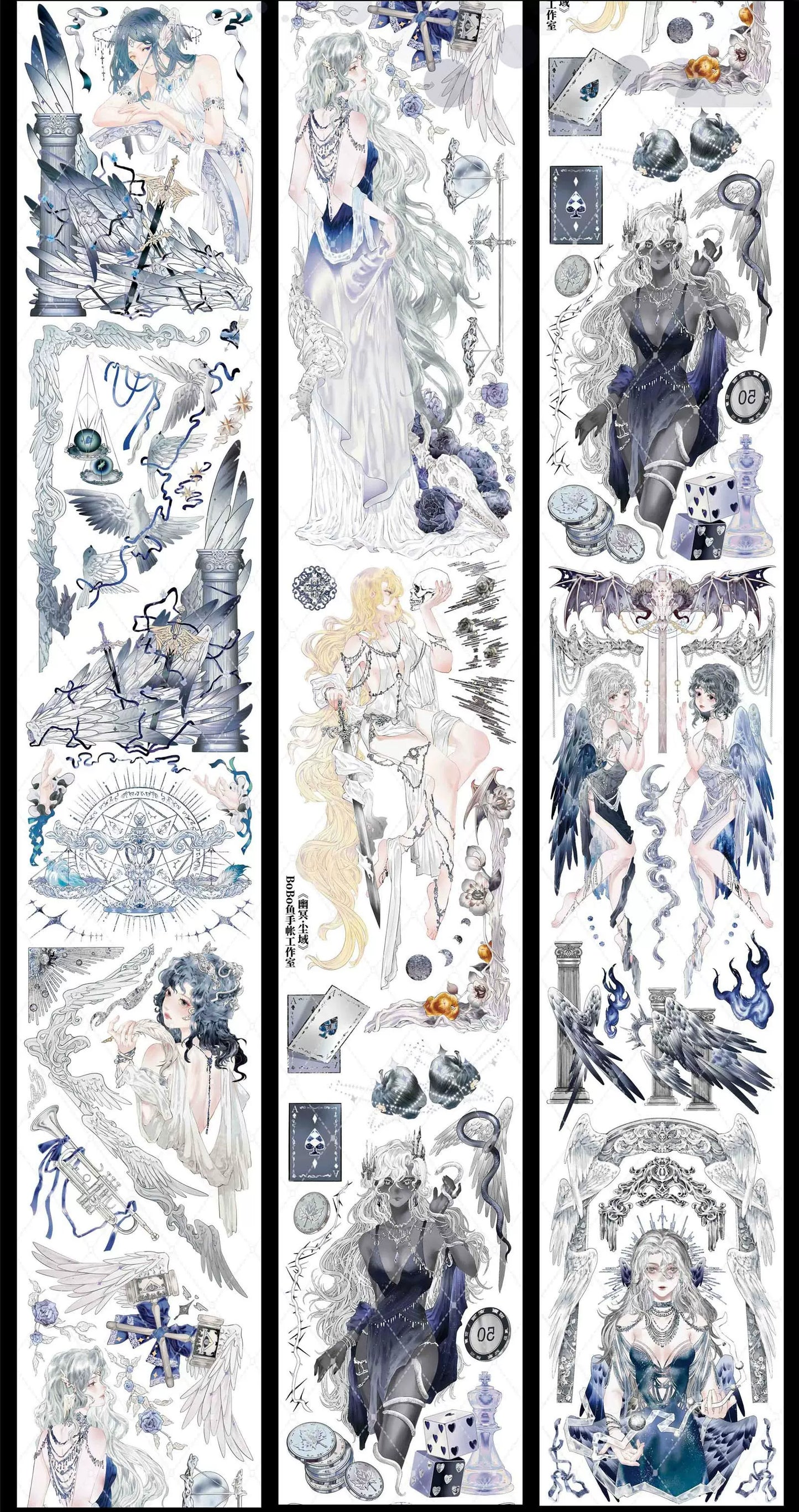 1828 - BOBO STUDIO Blue Angels of Vice 6.5x100cm Silver Shell Luster PET Tape