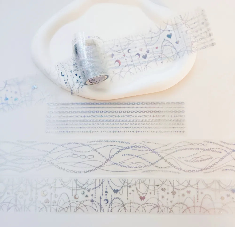 6225-NI CHOU SHA Studio-5x100cm Precut Holographic Silver PET Tape