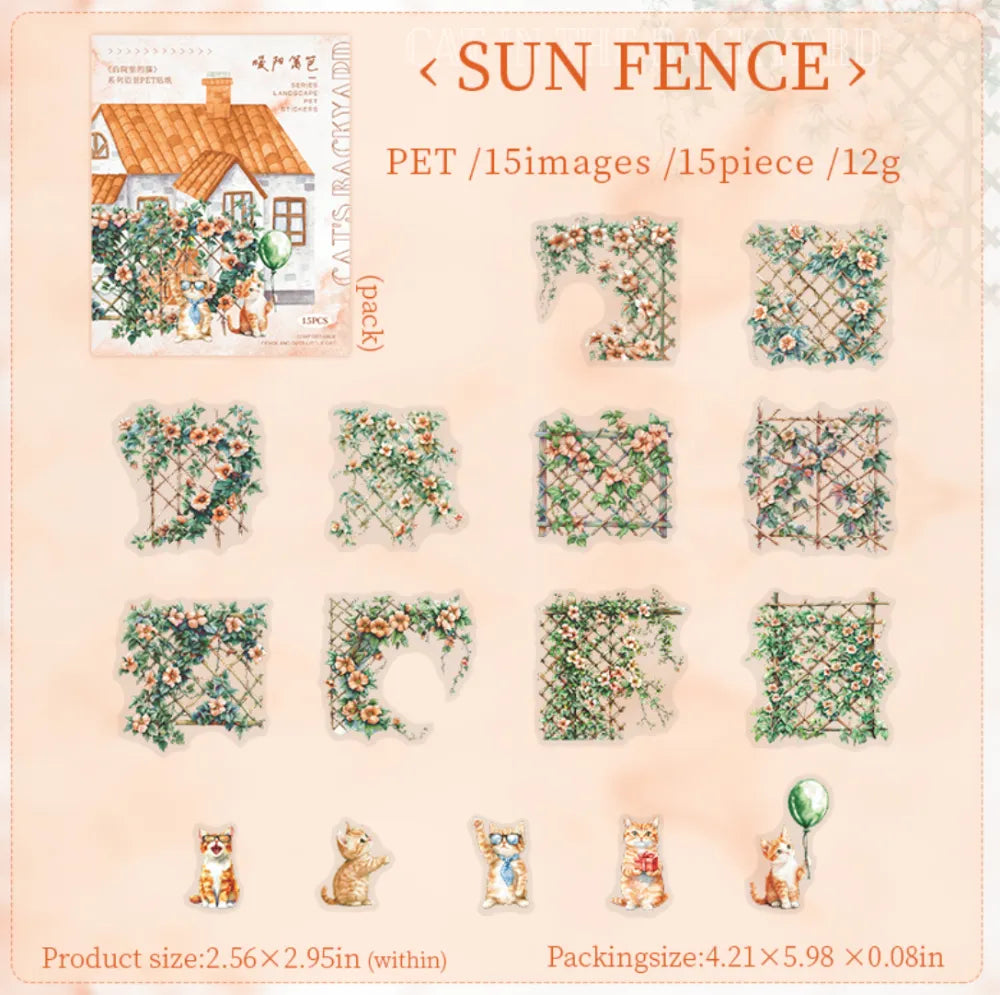 The Cat in the Backyard  PET Sticker Pack (15pcs each pack)