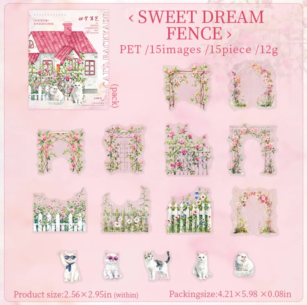 The Cat in the Backyard  PET Sticker Pack (15pcs each pack)
