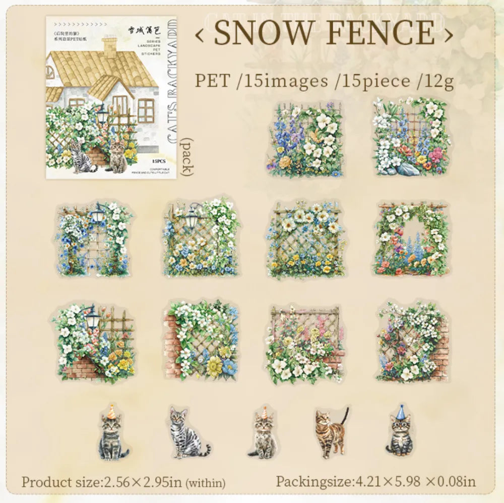 The Cat in the Backyard  PET Sticker Pack (15pcs each pack)