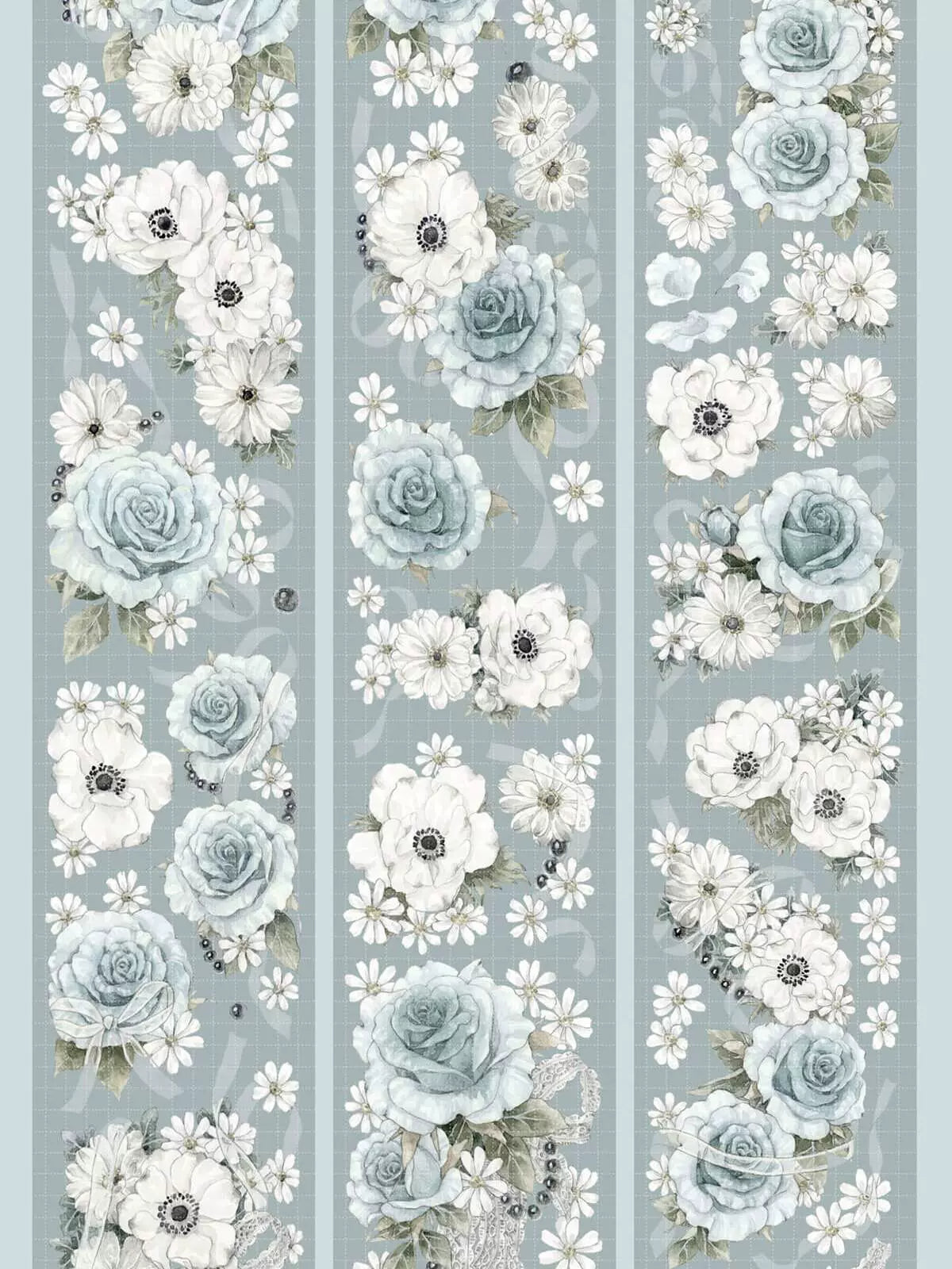 1602 - White and Grey Flowers 6x100cm Shell Luster PET Tape