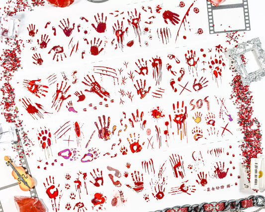 1611 - Bloody Handprints 6x100cm Hot Stamping Red PET Tape