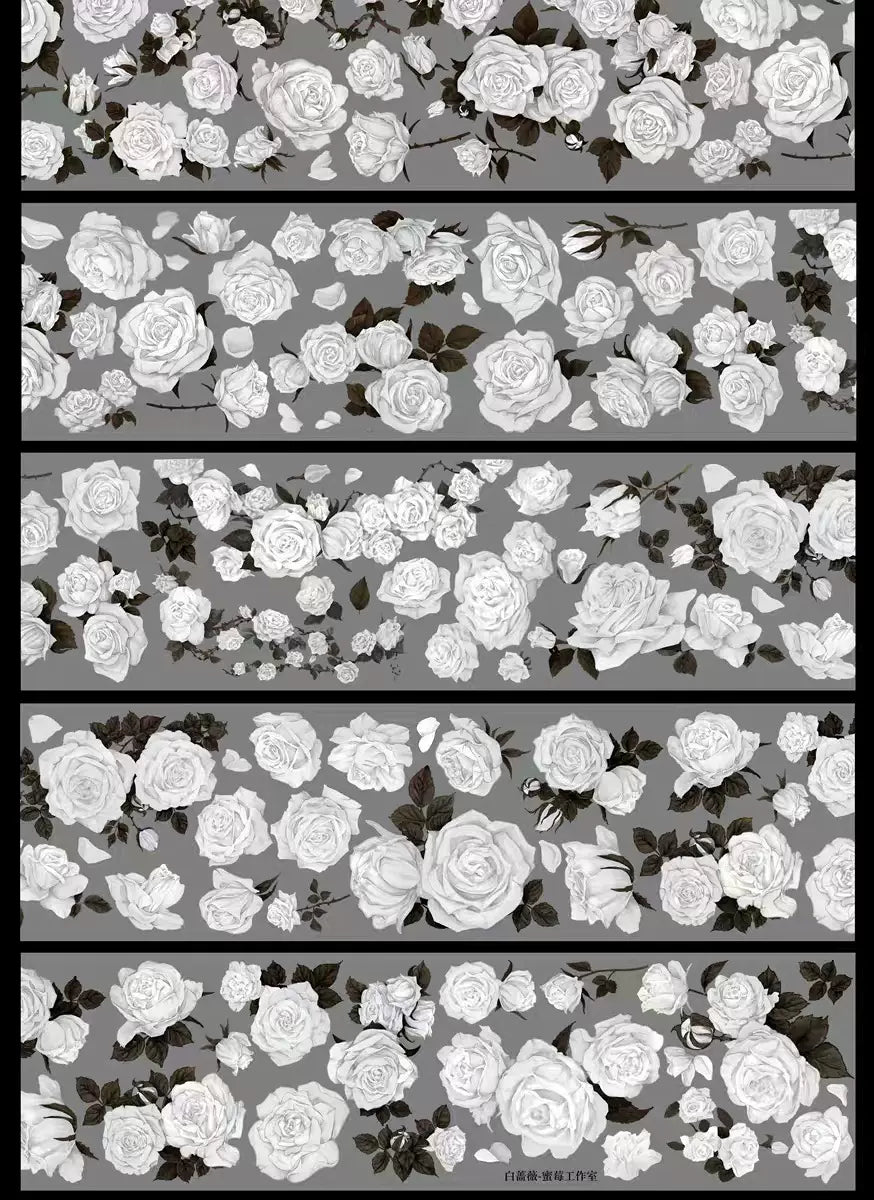 0375 - FLOWER Black White Rose 6x100cm Glossy PET Tape