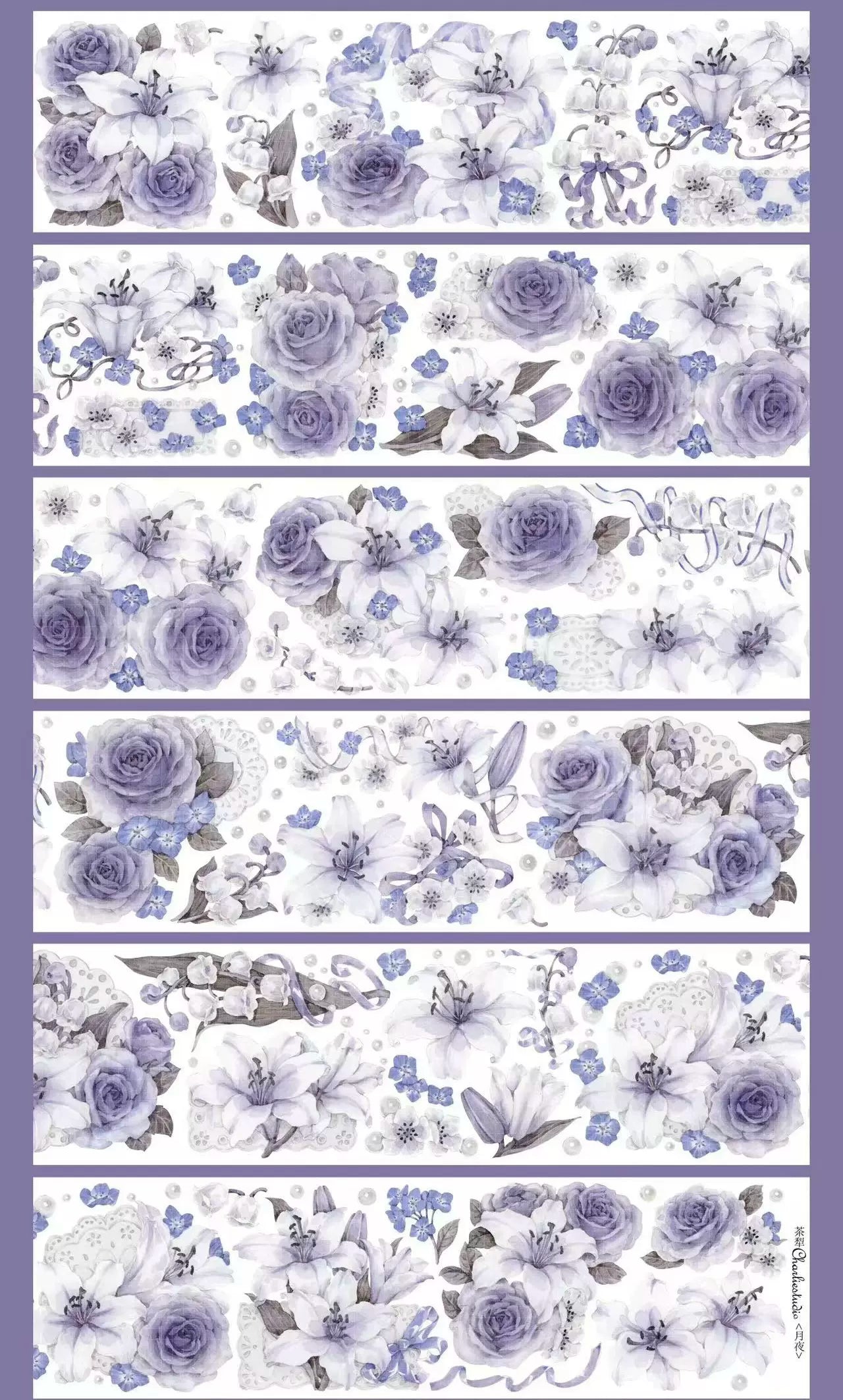 0021 - Mixed Flowers Bouquet (Light Purple) 6x100cm Shell Luster PET Tape