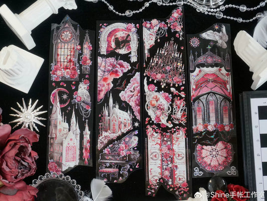 0047 - Pink Gothic Cathedral 7x100cm Hot Stamping Red PET Tape