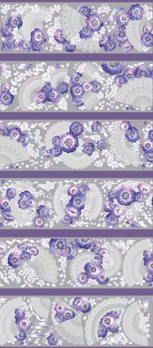 1205 - Lace Fans with Purple Flowers 6x100cm Shell Luster PET Tape