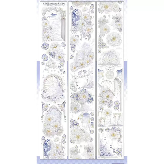 1676 - SKYLINE STUDIO Cloud Flowers 6.5x100cm Silver Shell Luster PET Tape