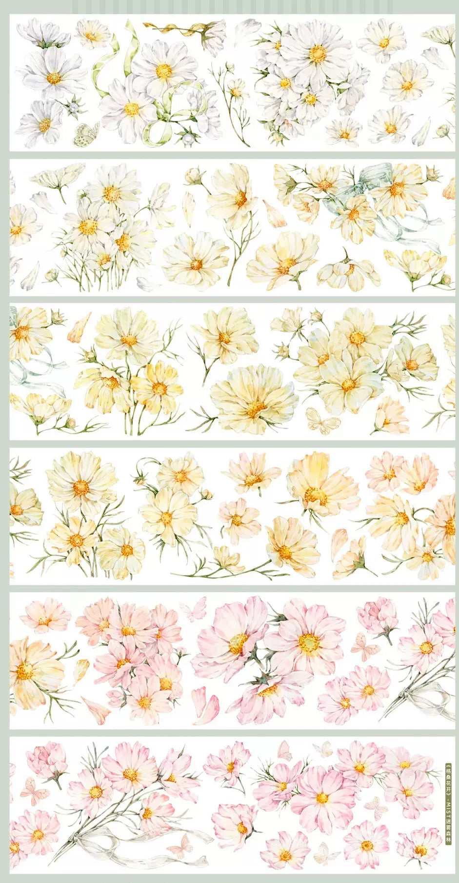 1404 - White to Pink Flowers 6x100cm Shell Luster PET Tape