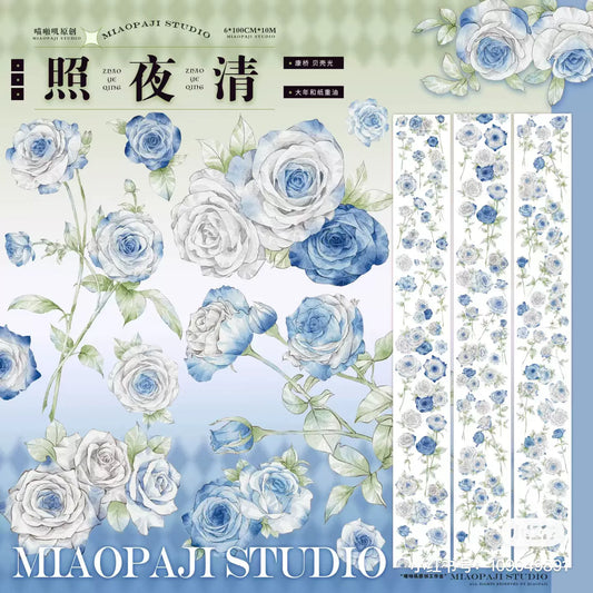 1473 - MIAOPAJI STUDIO  Blue Roses 6x100cm Shell Luster PET Tape