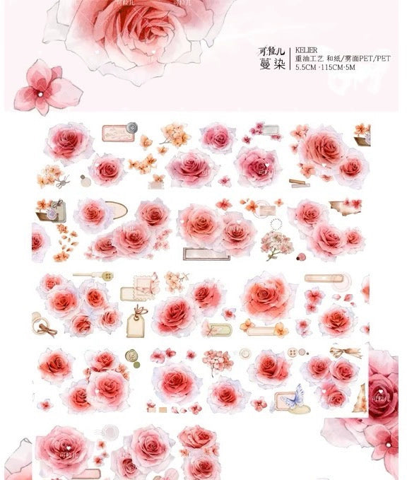 2442-KELIER STUDIO Pink Roses 5.5x115cm Glossy PET Tape