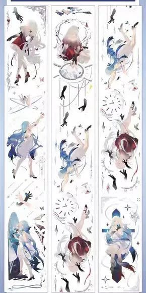 1711 - Gothic Falling Girls 6.5x100cm Silver Shell Luster PET Tape