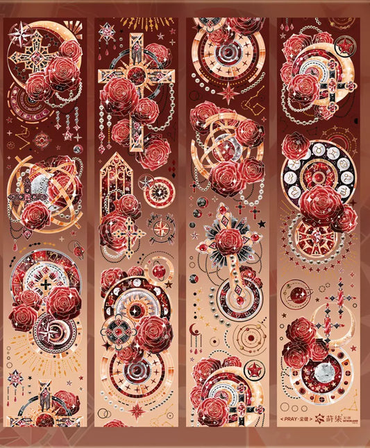 1499 - Steampunk Red Roses and Gold 6x100cm Shell Luster PET Tape