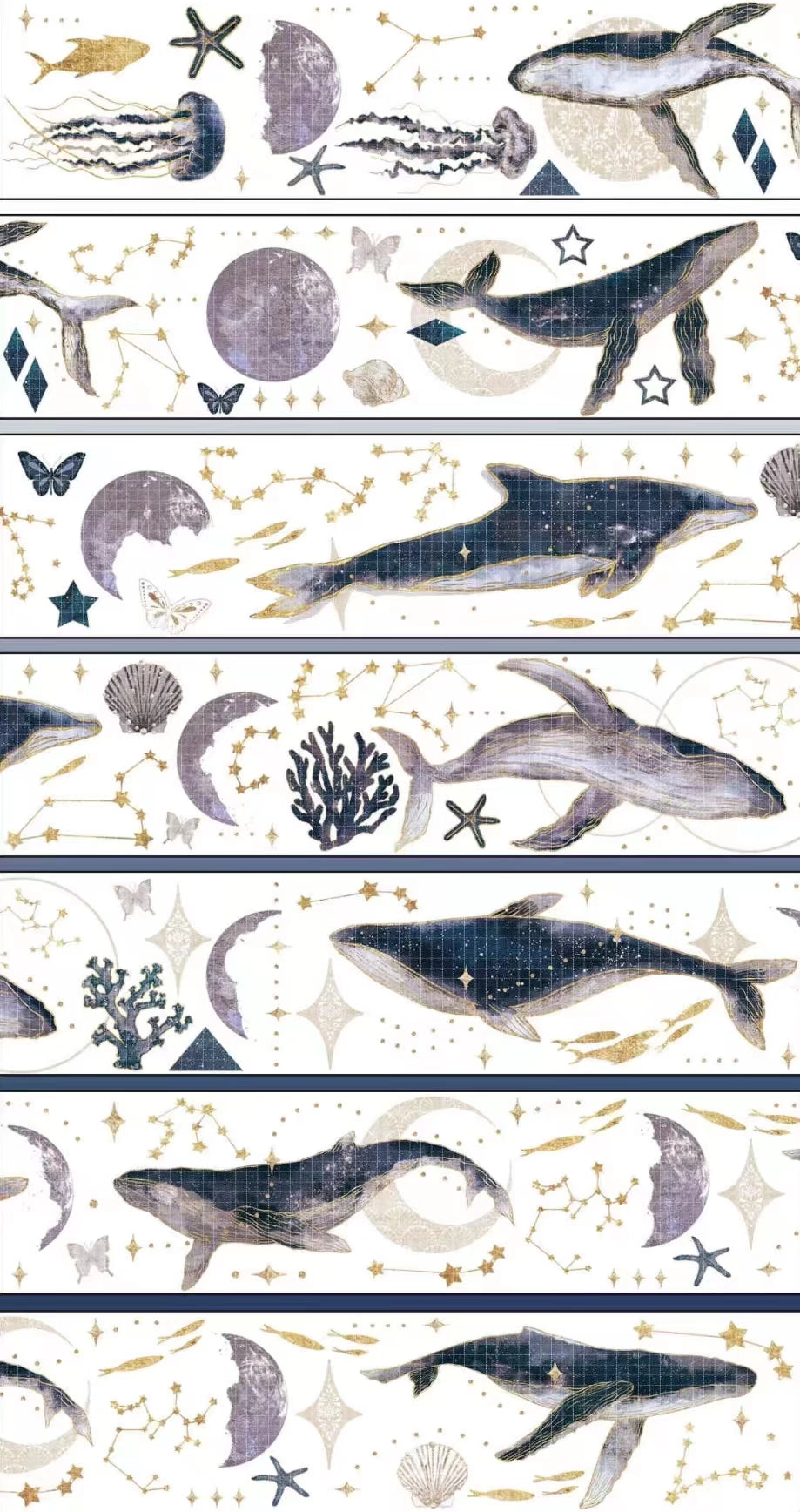 2464 - Silver Whales 6.5x150cm Silver Foil Stamping PET Tape