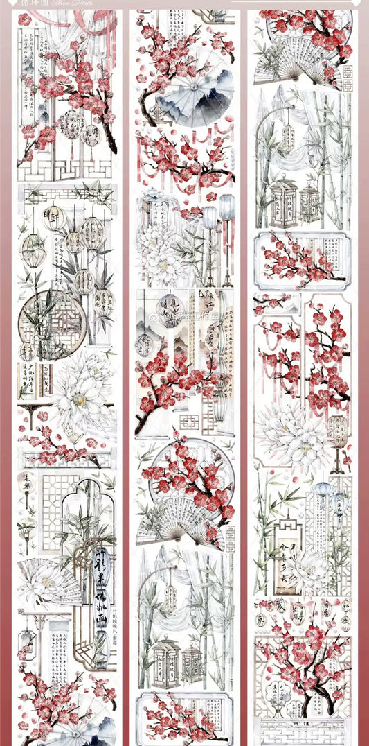 1794 - Grayscale Oriental Scenes with Blooming Branches 6x100cm Shell Luster PET Tape