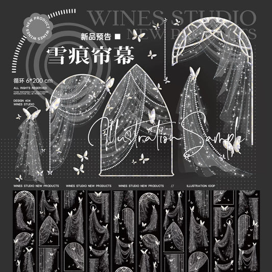 0360-CURTAIN Semi-Transparent 6x200cm Silver Shell Luster PET Tape