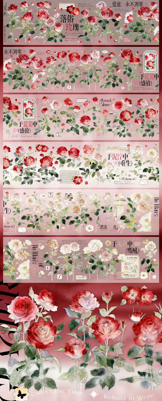 1792 - White and Red Roses 6x100cm Shell Luster PET Tape