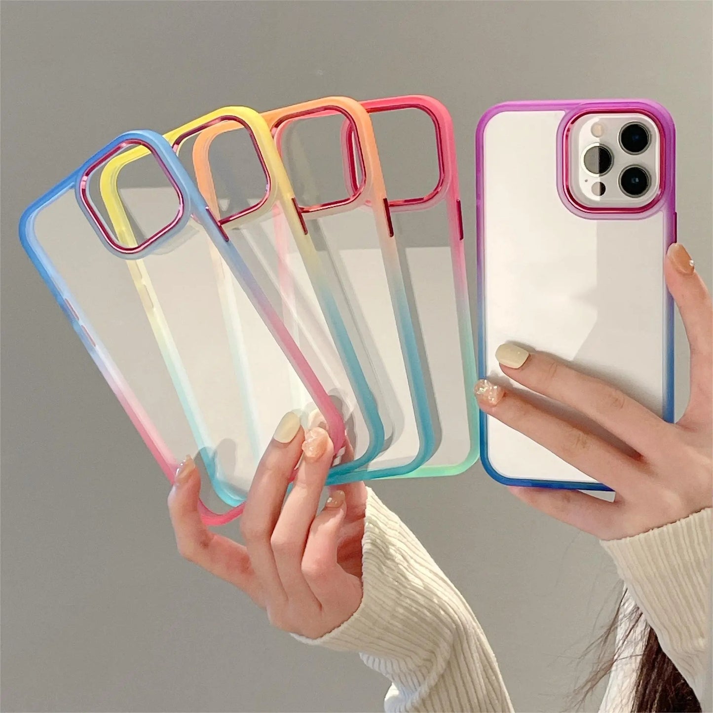 1401D002 Deluxe iPhone  11 iPhone 12 Case Rainbow Color Fade Blank Phone Case for DIY