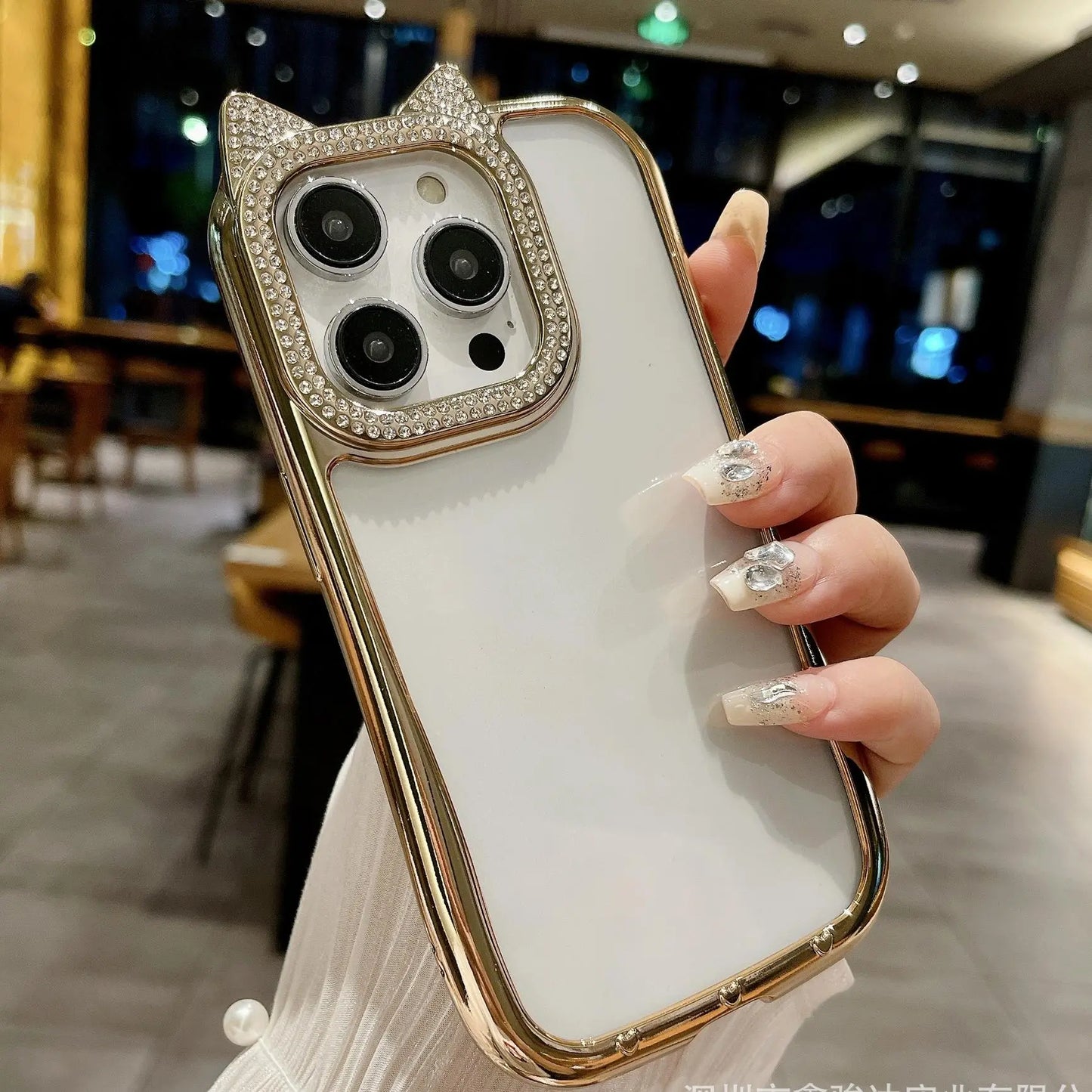 1401D004 Deluxe iPhone 13 iPhone 14 iPhone 15 Cute Cat Case Diamond Blank Phone Case for DIY