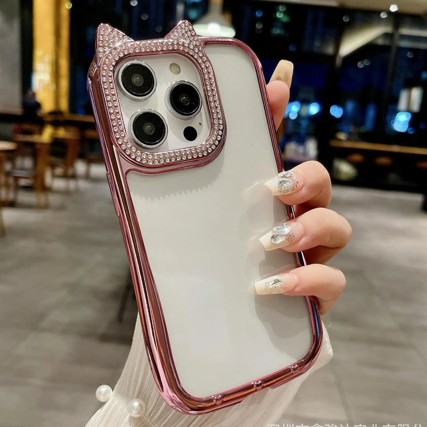 1401D004 Deluxe iPhone 13 iPhone 14 iPhone 15 Cute Cat Case Diamond Blank Phone Case for DIY