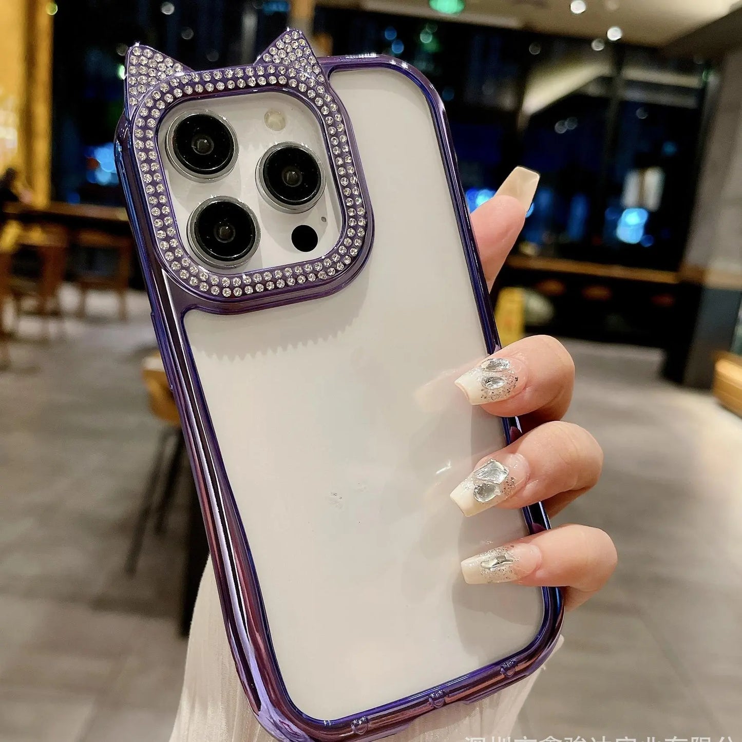 1401D004 Deluxe iPhone 13 iPhone 14 iPhone 15 Cute Cat Case Diamond Blank Phone Case for DIY