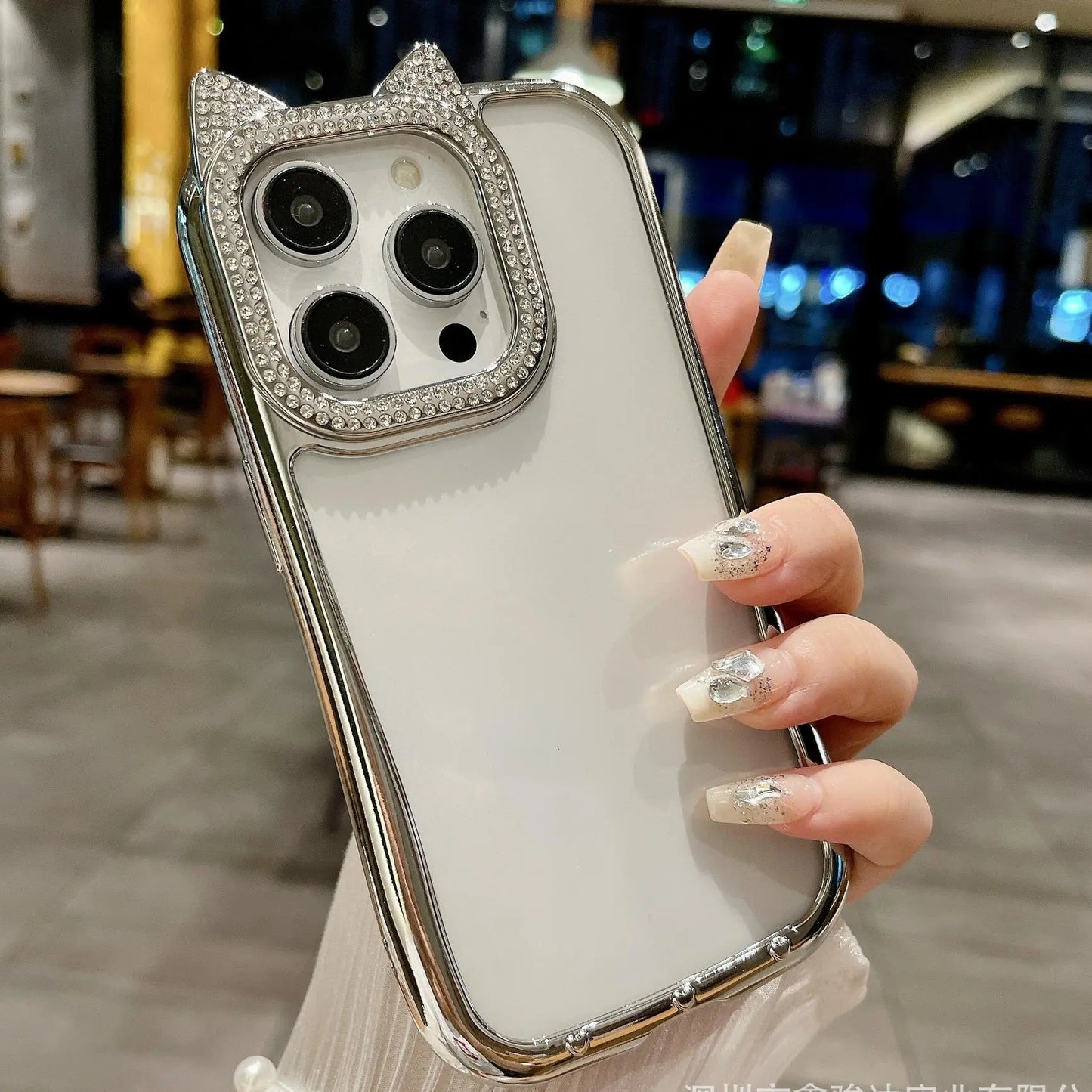 1401D004 Deluxe iPhone 13 iPhone 14 iPhone 15 Cute Cat Case Diamond Blank Phone Case for DIY